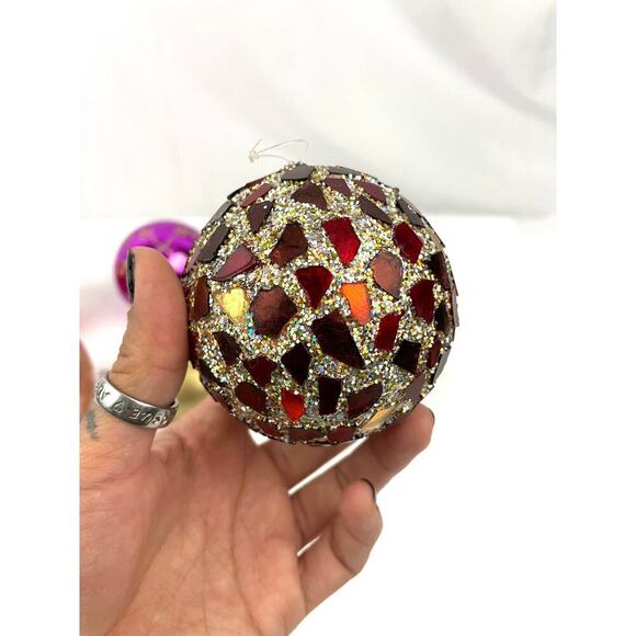 VTG Glitter Glass Ornaments Lot of 8 Round Sphere Hand Painted Czech Bulb - Picture 8 of 16